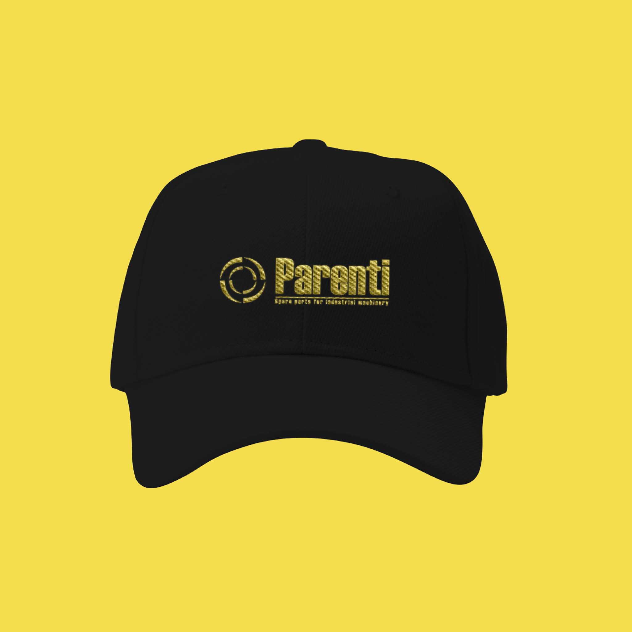 Cappellino nero con logo giallo Parenti srl
