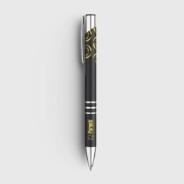 Penna nera con logo giallo Parenti srl